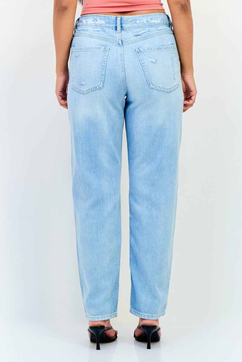 Cropp Women Regular Fit Low Waist Rip No Stretch Jeans, Wash Blue - Image 3