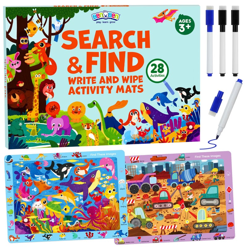 BenBen Preschool Learning Activities 28 Pages Search and Find Books Travel Game for Road Trip Kindergarten Educational Toys Birthday Gift for Kids Toddlers Ages 3 4 5 6 - Image 3