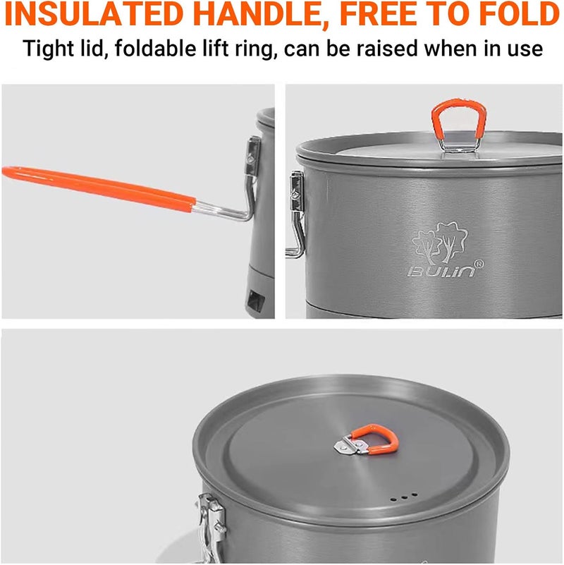 Bulin Camping Pot, 2.1L High Efficiency Backpacking Pot Ultralight Camping Cooking Set Cookware Gear with Heat-Proof Handle & Heat Exchanger for Outdoor Picnic Hiking Travel - Image 4