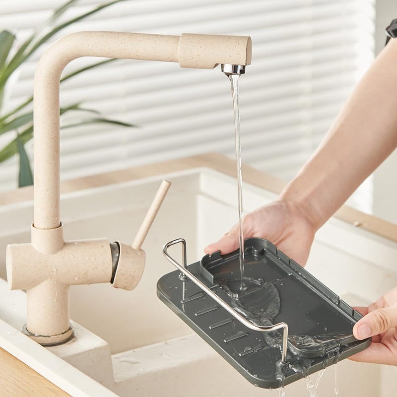 TESOT Dish Soap Dispenser 3-in-1 Sponge Holder for Kitchen Sink Stainless Steel, Rustproof - Image 5