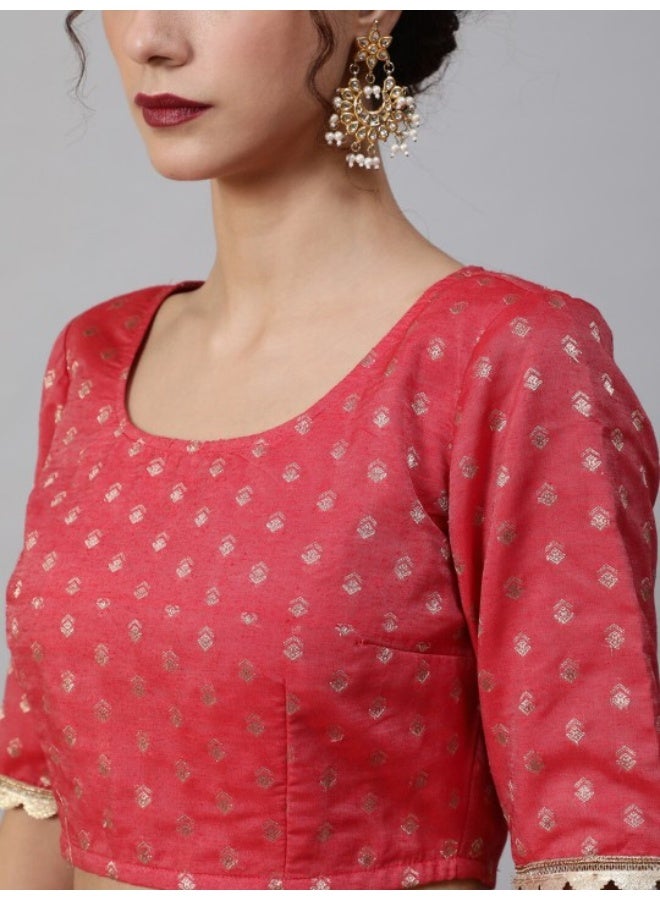 AKS Red Gold Woven design Lace Work Lehenga Choli With Brocade Dupatta  - Image 2