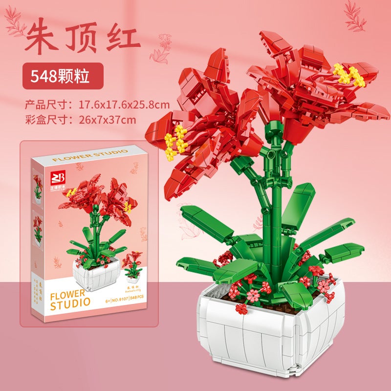 Children'S Puzzle Assembled Small Particle Building Blocks Flower Simulation Narcissus Sunflower Rose Potted Building Blocks Model Toys - Image 1
