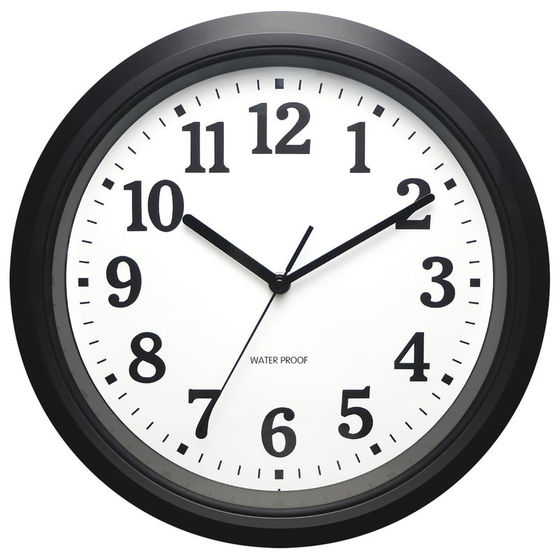Caysie 12 Inch Sealed Indoor Outdoor Waterproof Wall Clock Durable Silent NonTicking Battery Operated Quality Quartz Round Clock Wall Decorative for Patio Pool Bathroom Black