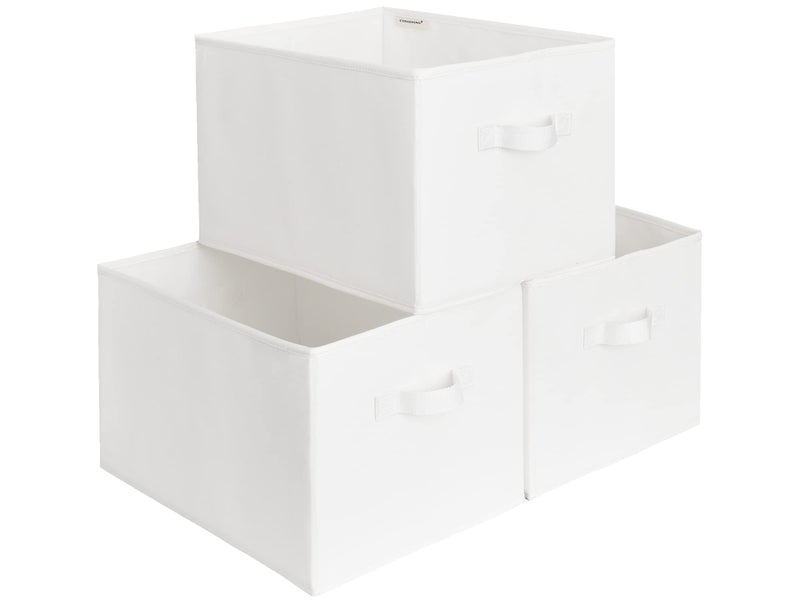 StorageWorks Storage Baskets for Shelves Foldable Fabric Closet Storage Bins with Handles Fabric Storage Bins Clothes Organizer White 3Pack Large