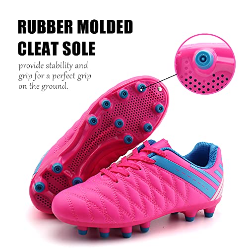 brooman Kids Athletic Soccer Cleats Boys Girls Outdoor Firm Ground Football Shoes (12,Pink) - Image 5