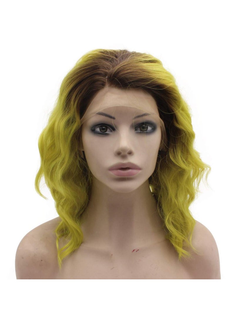 MX angel Mxangel Shoulder Length Ombre Yellow Heat Friendly Synthetic Lace Front Wavy Wig 
