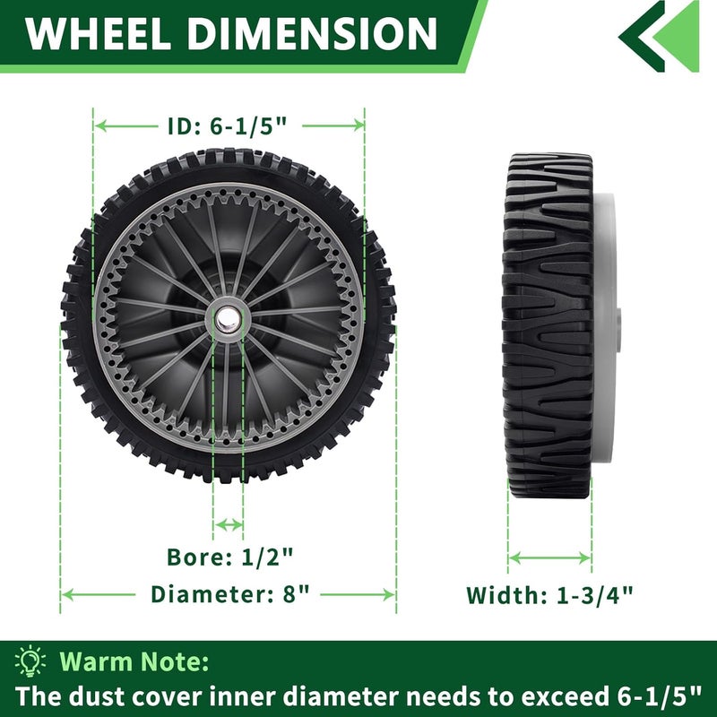 TENGMUJX 193912X460 Lawn Mower Wheels Fit for Husqvarna Craftsman Poulan Push Mower Front Drive Wheels Mower Replaces 193912X460 532400543 581009202 581009203 8" x 1-3/4"(2 Pack) - Image 2