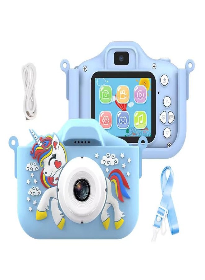 SUNNIFA Kids Toy Camera, Dual Selfie Digital Camera with Unicorn Silicone Cover, Photography and Video Recording, Pink, Christmas Birthday Gift for Toddler (Blue) - Image 1