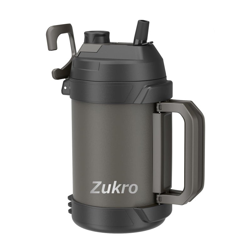 Zukro 1 Gallon Water Jug One Gallon Large Triple Wall Insulated Metal Jug With Straw and Spout No Sweat 128 oz Stainless Steel Sport Water Bottle Keeps Cold 48 Hours for Outdoors Coal