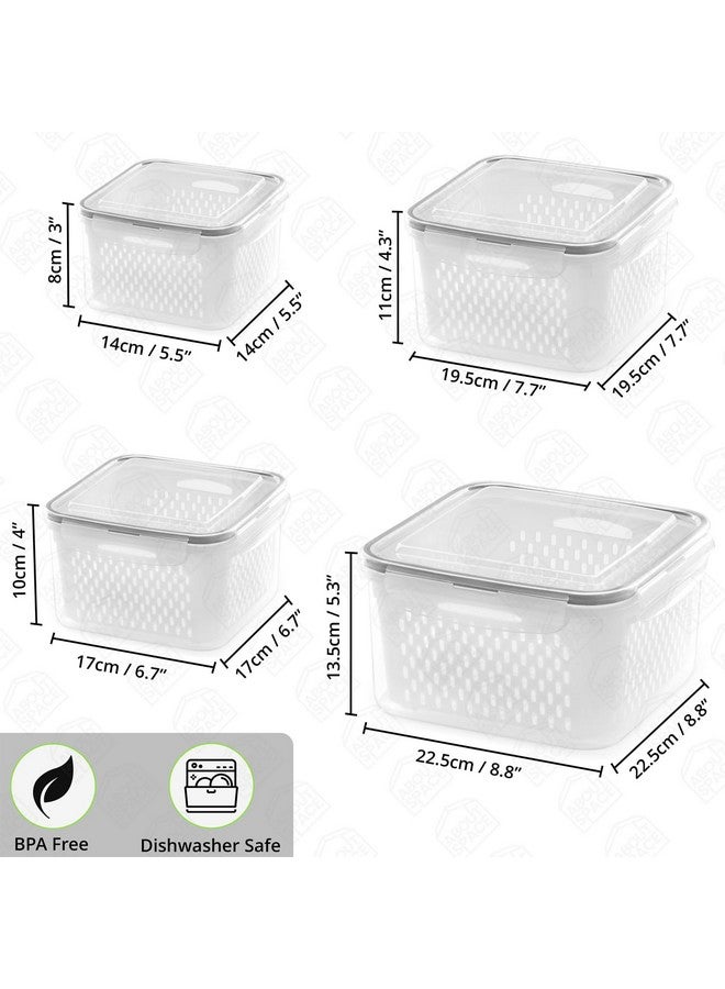 ABOUT SPACE Pp Plastic 4 Pcs Fridge Storage Boxes with Removable Strainer Air Tight Large Fruit Containers Organizer Meat, Fish Container (4150 Ml, 2850 Ml, 1600 Ml & 750 Ml), Transparent - Image 2