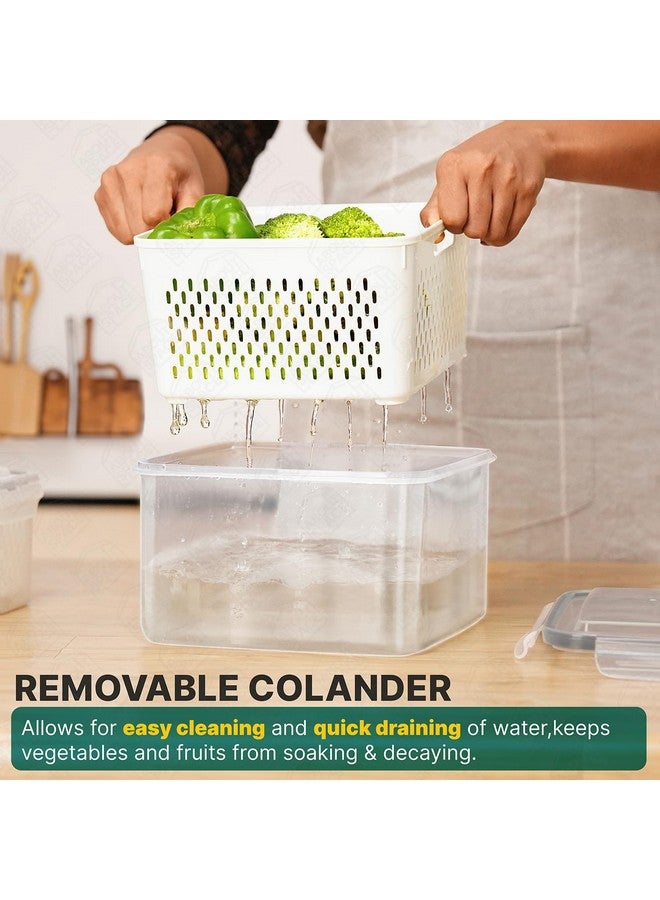 ABOUT SPACE Pp Plastic 4 Pcs Fridge Storage Boxes with Removable Strainer Air Tight Large Fruit Containers Organizer Meat, Fish Container (4150 Ml, 2850 Ml, 1600 Ml & 750 Ml), Transparent - Image 4