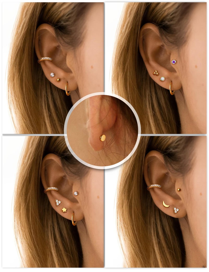 Sanfenly Push in Stud Earrings, 20G-Butterfly Flat Back Earrings,Hypoallergenic Threadless Flat Back Earrings Studs 316L Surgical Steel Cartilage Earrings for Women Gold - Image 3