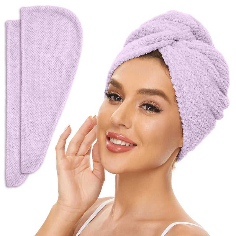 SimpleField 2 Pack Microfiber Hair Towel Wrap for Women, Anti Frizz Quick Drying Hair Turban for All Hair Style, Absorbent and Lightweight (Light Purple) - Image 1