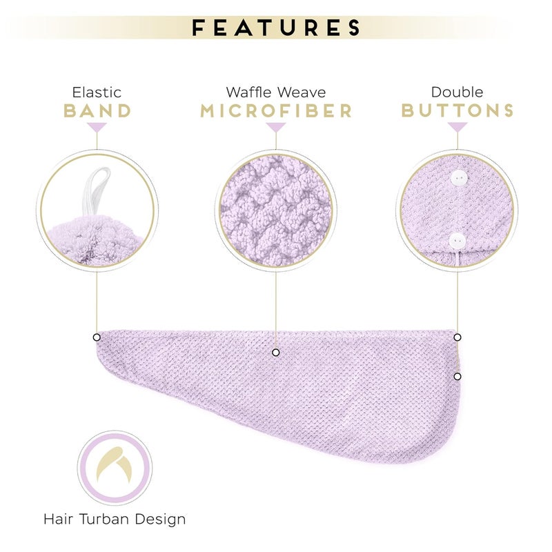 SimpleField 2 Pack Microfiber Hair Towel Wrap for Women, Anti Frizz Quick Drying Hair Turban for All Hair Style, Absorbent and Lightweight (Light Purple) - Image 3