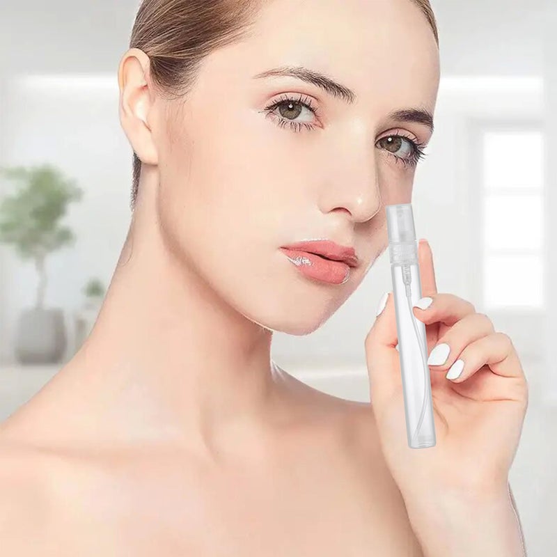 uadbau Mini Spray Bottle, 5 Pcs 10ml Perfume Bottle Empty with 3 Pcs Transfer Pipettes, Fine Mist Refillable Perfume Atomizer, Small Empty Sample Containers, Plastic Portable Travel Bottle - Clear - Image 3