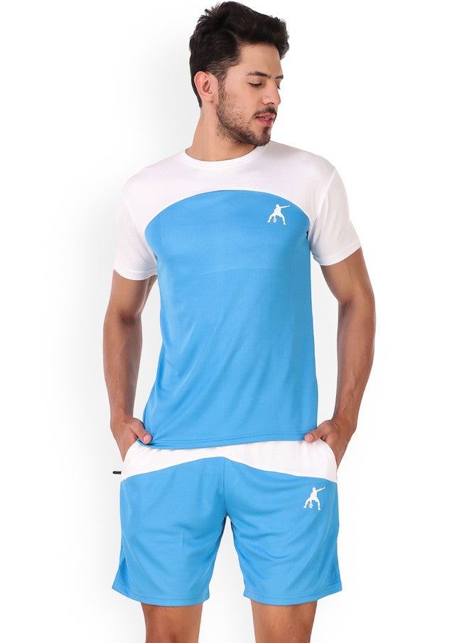 PREEN Blue Round Neck T-Shirt and Shorts Co-Ords - Image 1