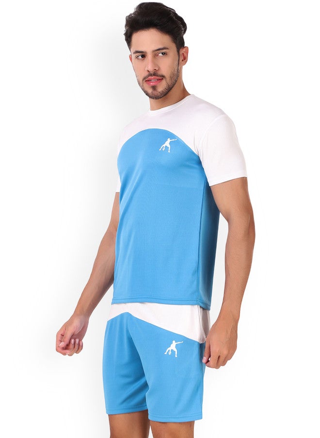 PREEN Blue Round Neck T-Shirt and Shorts Co-Ords - Image 3