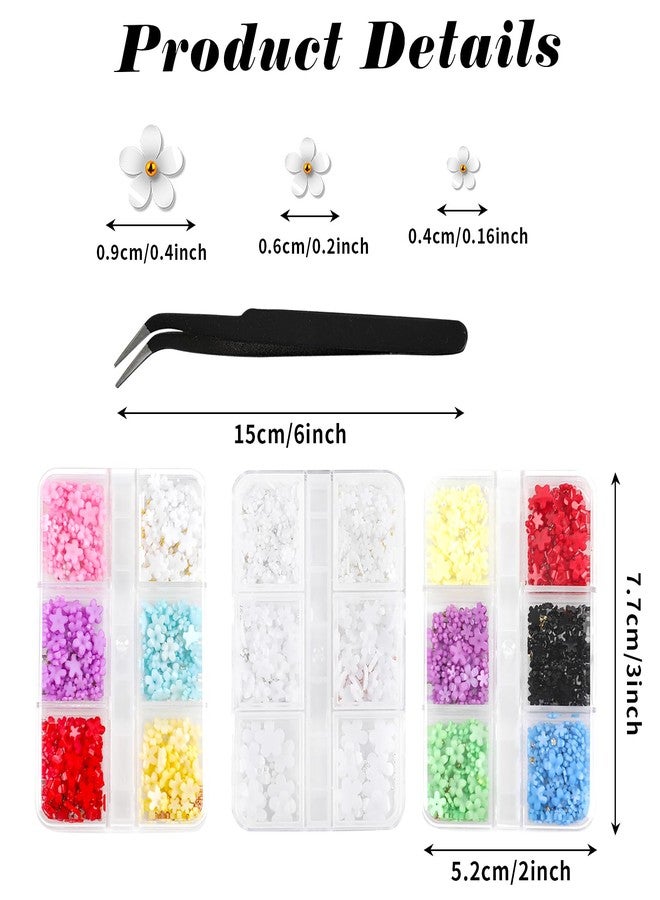 FOIMAS 3D Flower Nail Charms,3 Boxes Flower Acrylic Nail Art Rhinestones with Gold Silver Pearl Beads Tweezer for DIY Nail Art Decoration Supply - Image 3