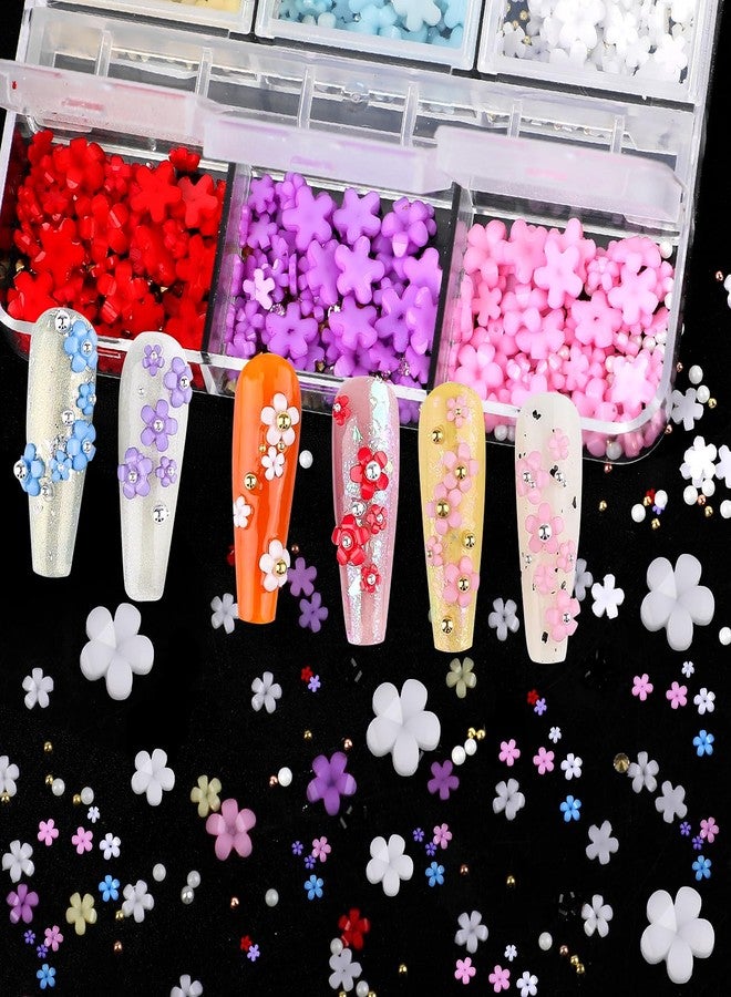 FOIMAS 3D Flower Nail Charms,3 Boxes Flower Acrylic Nail Art Rhinestones with Gold Silver Pearl Beads Tweezer for DIY Nail Art Decoration Supply - Image 2