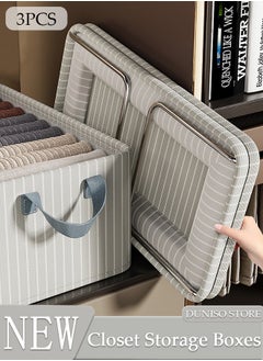 DUNISO 3PCS Wardrobe Clothes Organizer with Portable Handle Steel Frame Support Large Capacity Closet Storage Organizer for Clothes Jeans Washable Closet Storage Boxes Storage Bin for Home Office  - Image 1