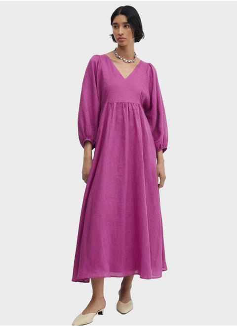V-Neck Puff Sleeve Dress