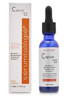 Vitamin C Serum - 22% Vitamin C Serum For Face & Skin-Antioxidant Rich Formulation With 5% Hyaluronic Acid, 1% Ferulic Acid-1.15 Ounces