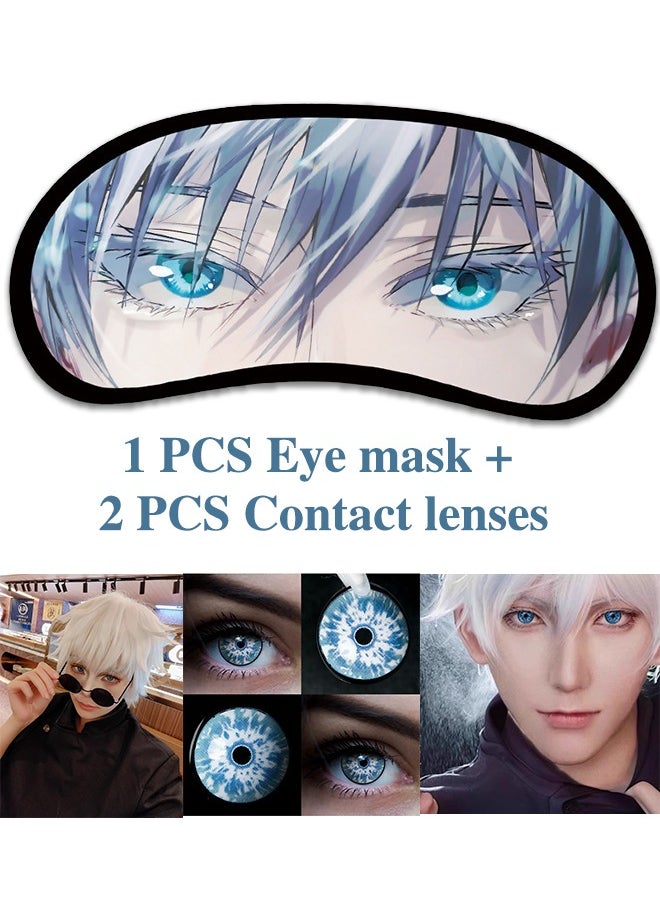 CGSYJ Jujutsu Kaisen Satoru Gojo Eye Mask + Ocean Blue Contact Lenses Unisex Beauty Large Eye Circle Colored Contact Lenses Brown Lenses, 2 Pieces (Ocean Blue)  - Image 1