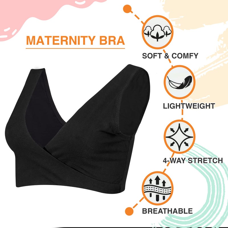 Lamaze Women's Cotton Spandex Sleep Bra for Nursing and Maternity, Black, Large - Image 4