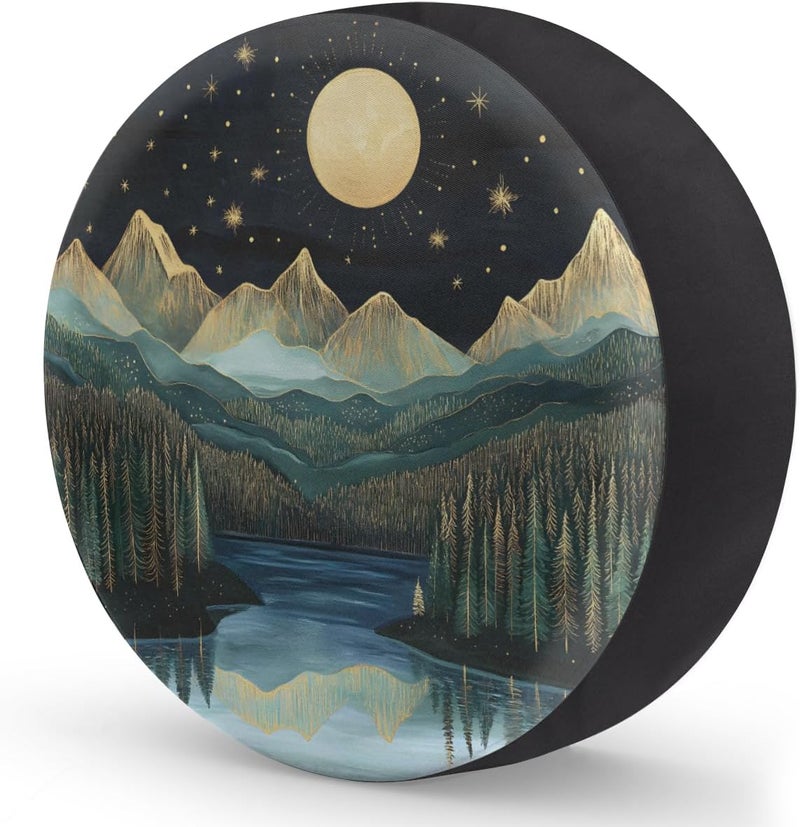 cfpolar Spare Tire Cover for RV Trailer,Mountains Moon Nature Waterproof Sun Leather Wheel Cover,Camper Spare Tire Covers Fit for Jeep Travel Trailer SUV Truck Accessories (16 in for Diameter 29” - 31”),F-2 - Image 2