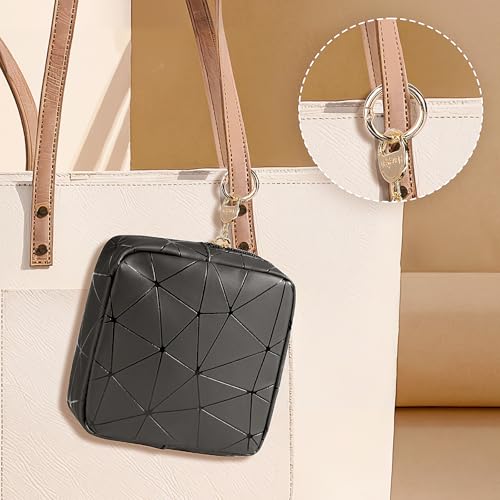Playexen 2 PCS Mini Makeup Bag for Purse, 4.5" Small Cosmetic Bag Set for Women Girls, Small Travel Makeup Pouch for Purse (Black+Pink) - Image 4