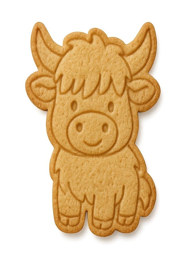 Mighty Gadget Happy Highland Cow Cookie Cutter & Stamp - 4x2.75" Cheerful Design for Joyful Baking (Random Color) - Image 1