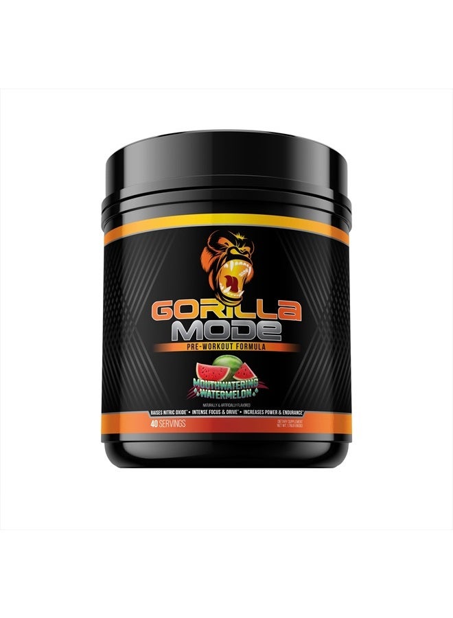 Gorilla Mind Gorilla Mode Pre Workout - Massive Pumps · Laser Focus · Energy · Power - L-Citrulline, Creatine, L-Tyrosine, Betaine, Hydroprime®, Alpha-GPC, 400mg Caffeine, Huperzine A - 800g (Watermelon) - Image 1