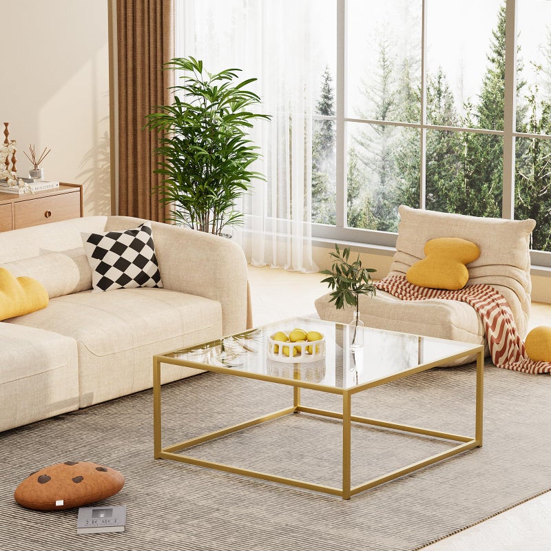 Adompacat Glass Coffee Table, Small Square Coffee Table for Living Room,Simple Modern Center Tables for Small Spaces, Gold Living Room Tea Tables Easy Assembly,26 * 26inï¼ˆGold & Clear Glassï¼‰ - Image 2