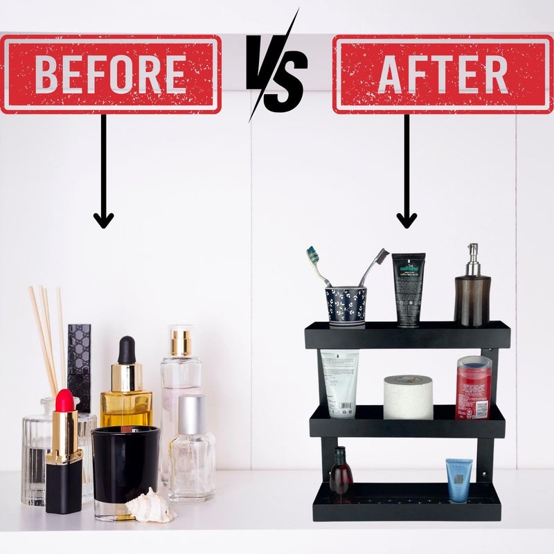 Go Hooked Go Hooked Metal 3 Tier Bathroom Storage Shelf Rack Pantry Organizer Bathroom Accessories Organizer Elegant Durable Space Saving Stylish Modern Versatile Compact Black  - Image 3