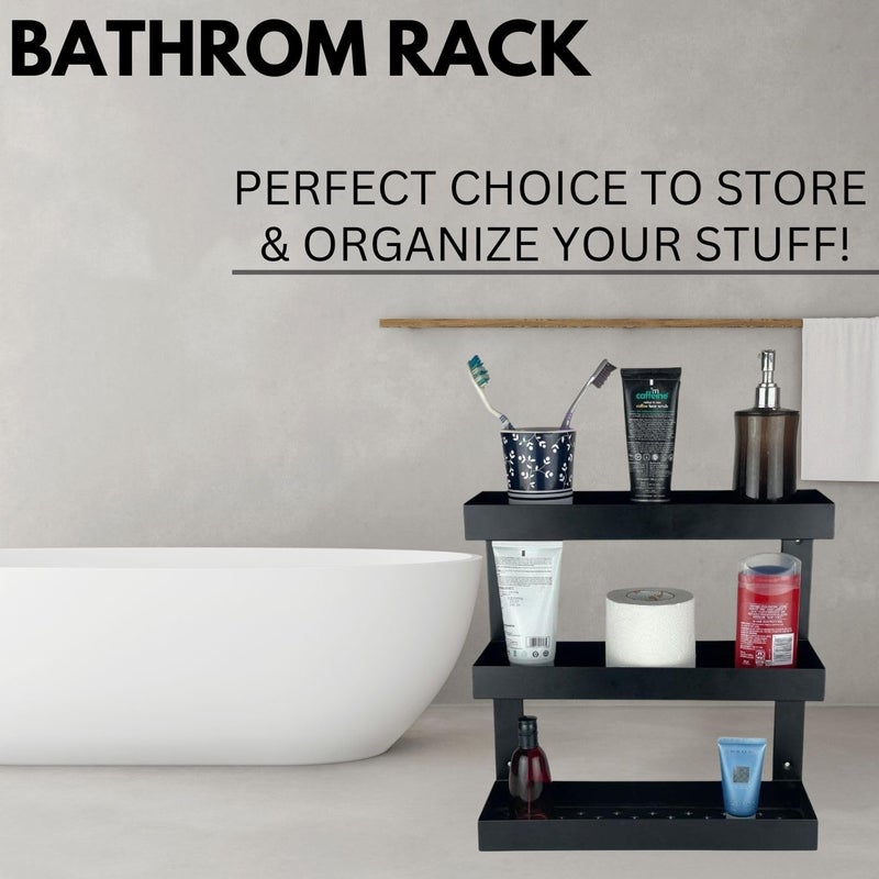 Go Hooked Go Hooked Metal 3 Tier Bathroom Storage Shelf Rack Pantry Organizer Bathroom Accessories Organizer Elegant Durable Space Saving Stylish Modern Versatile Compact Black  - Image 5