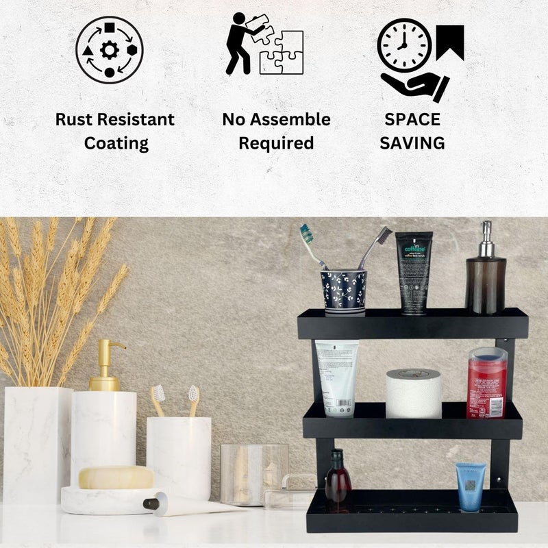 Go Hooked Go Hooked Metal 3 Tier Bathroom Storage Shelf Rack Pantry Organizer Bathroom Accessories Organizer Elegant Durable Space Saving Stylish Modern Versatile Compact Black  - Image 4