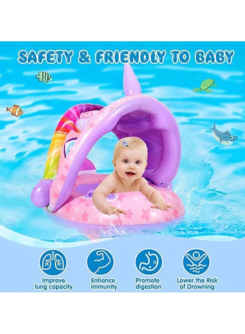 VUCATIN Baby Pool Float with Canopy Inflatable Baby Swimming Ring with Sunshade Infant Swim Pool Boat for Outdoor Activity Summer Water Toys for Kids Toddlers Girls Boys (Purple) - Image 2