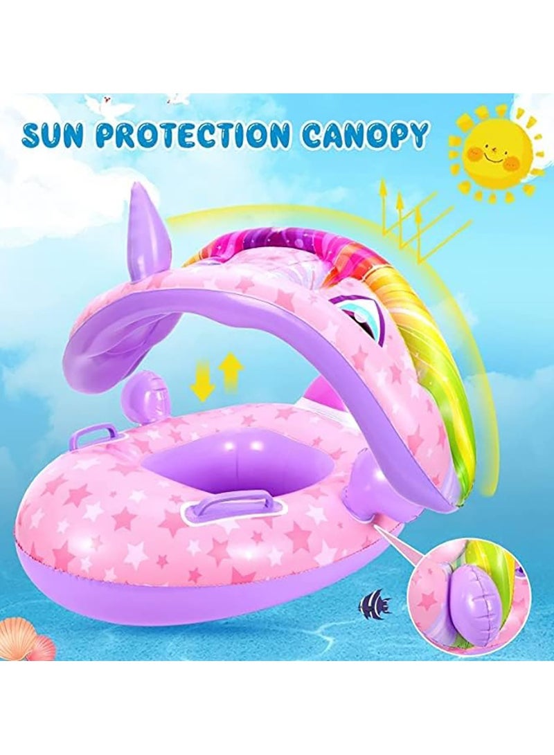 VUCATIN Baby Pool Float with Canopy Inflatable Baby Swimming Ring with Sunshade Infant Swim Pool Boat for Outdoor Activity Summer Water Toys for Kids Toddlers Girls Boys (Purple) - Image 3