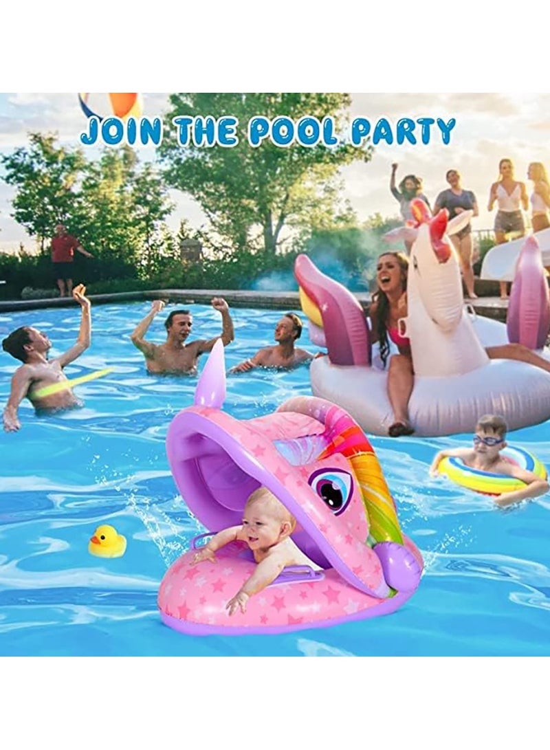 VUCATIN Baby Pool Float with Canopy Inflatable Baby Swimming Ring with Sunshade Infant Swim Pool Boat for Outdoor Activity Summer Water Toys for Kids Toddlers Girls Boys (Purple) - Image 4