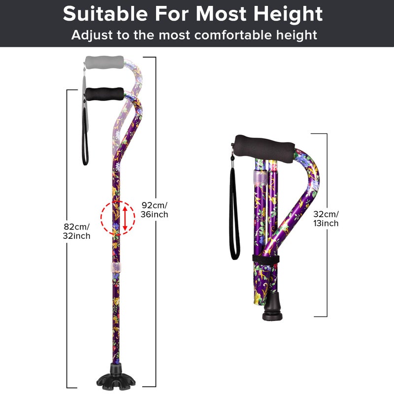 LIXIANG Elegant Walking Cane for Women, Foldable & Adjustable Cane for Seniors with Self-Standing Tip | Lightweight Mobility Aid for Stability & Balance Support - Image 3