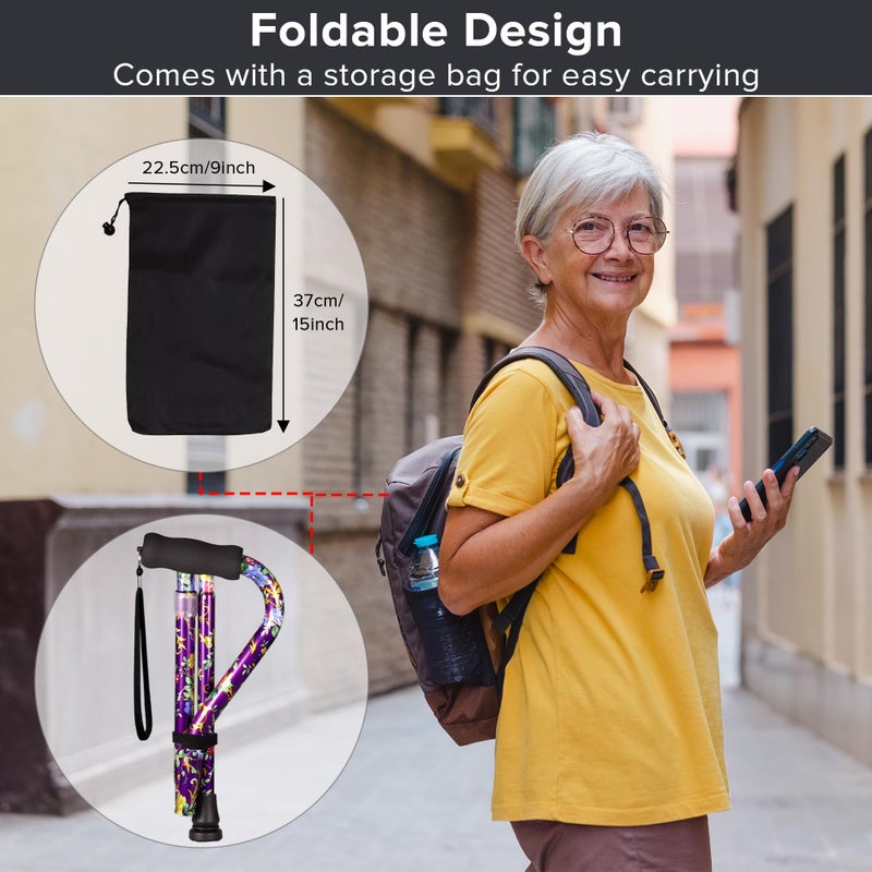 LIXIANG Elegant Walking Cane for Women, Foldable & Adjustable Cane for Seniors with Self-Standing Tip | Lightweight Mobility Aid for Stability & Balance Support - Image 4