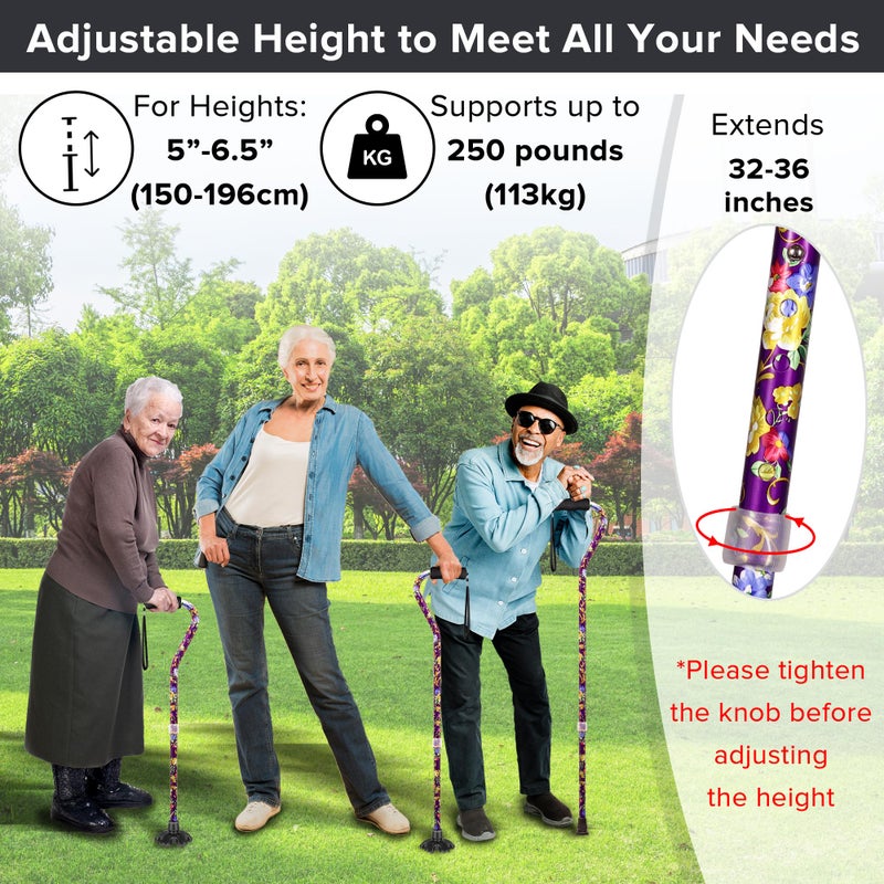 LIXIANG Elegant Walking Cane for Women, Foldable & Adjustable Cane for Seniors with Self-Standing Tip | Lightweight Mobility Aid for Stability & Balance Support - Image 2
