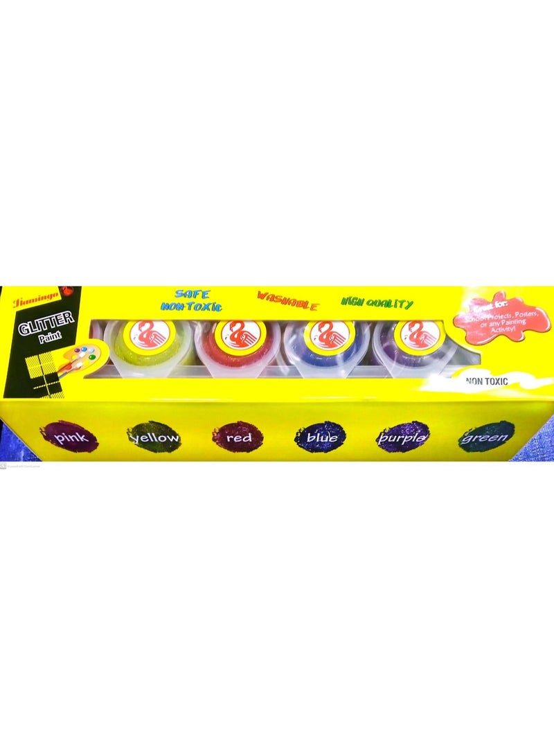 Flamingo Glitter Paint Multicolors 6 Pieces - Image 1