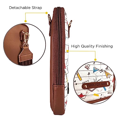 Funk For Hire Womens Leatherette Origami Printed Mobile Holder Sling Bag - White And Brown - Image 5