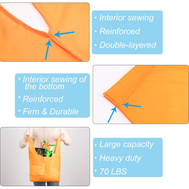 CiCiGo Large Reusable Bags Shopping Washable Foldable 6 Pack Grocery Bags Heavy Duty Lightweight Folding Gift Tote Bag Durable Polyester Color - Image 5