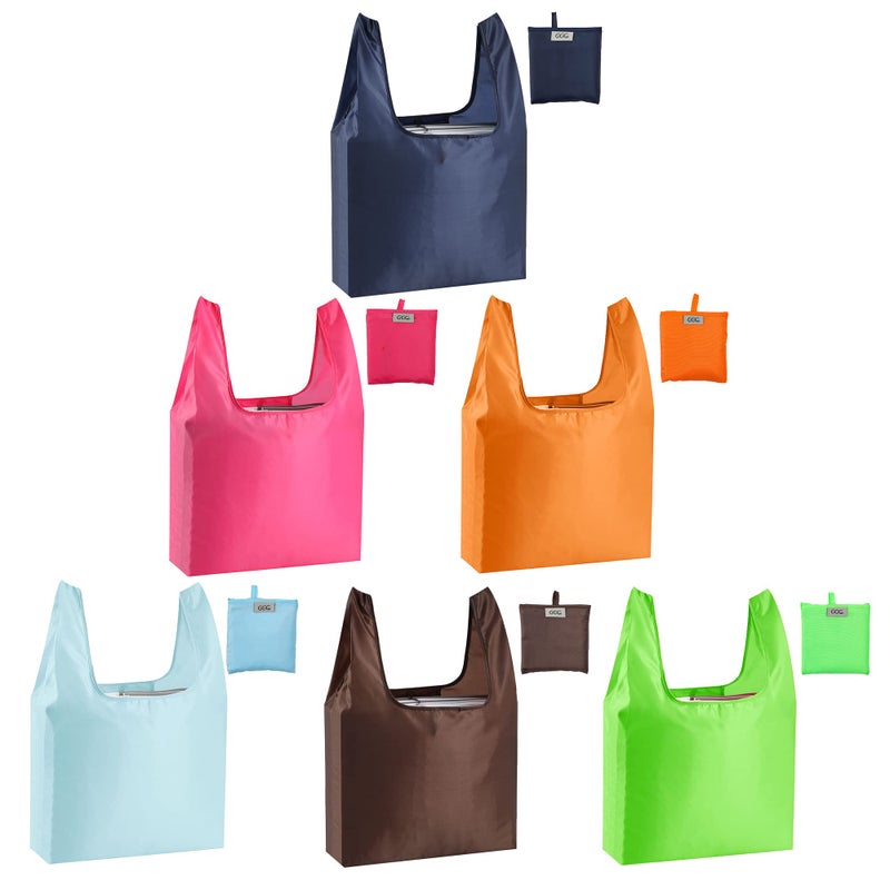 CiCiGo Large Reusable Bags Shopping Washable Foldable 6 Pack Grocery Bags Heavy Duty Lightweight Folding Gift Tote Bag Durable Polyester Color - Image 1