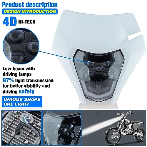 MCHMFG Dirt Bike Headlight Dirtbike LED Headlights Kit Motorcycle Head Lamp Light Kit Universal for Most Dirt Pit Enduro Bike Motorcycle Headlamp Frontlight for ATV White - Image 3