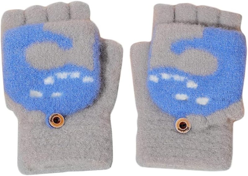 Newfancy Kids Boys Girls Dinosaur Flip Top Gloves with Mitten Cover Knitted Winter Fingerless Toddler Convertible Mittens - Image 2