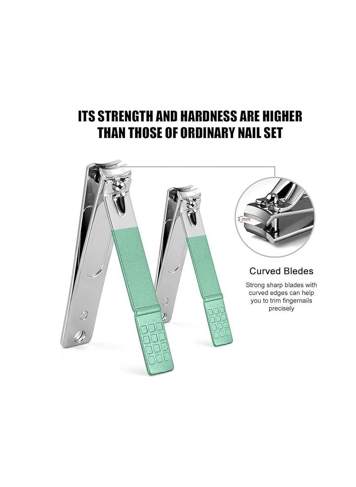 Manicure and Pedicure Set, Professional Pedicure Set for Men and Women, Stainless Steel Nail Clippers, Scissors and Shavers with Premium Leather Case, 16 in 1 (Green) - Image 2