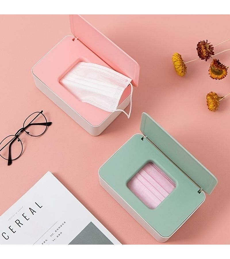 Green Cover White Box Plastic Desktop Wet Tissue Box With Lid Dustproof Seal Storage For Home Office Decor - Image 2